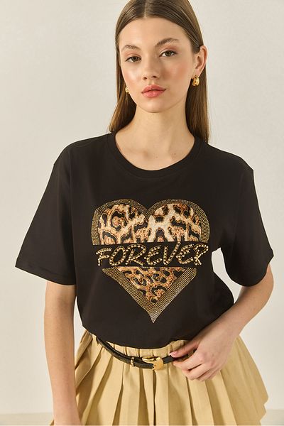 Bianco Lucci Women's Forever Stone Printed Leopard Comfortable Fit T-Shirt 1812 60283281