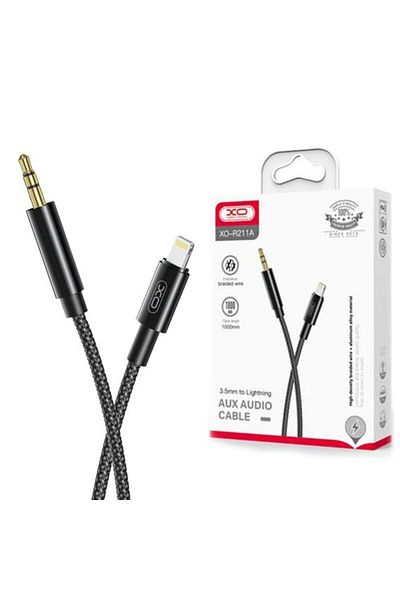 REDz Accessories Cablu audio auxiliar, de la Lightning la mufă de 3,5 mm, model XO NB-R211A, textil împletit, negru