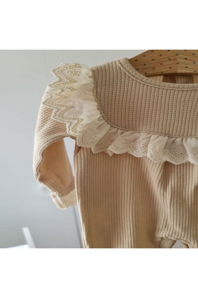 COLORFULLCLİPS Fistolu Waffle Overalls Beige-0-3 months