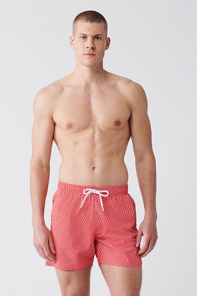 Avva Men's Red-White Quick Dry Printed Swim Shorts E 003802