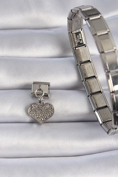 Skygo 316L Steel Silver Color Zircon Stone Dangle Heart Figure Nomination Charm - Tj-Bc1058