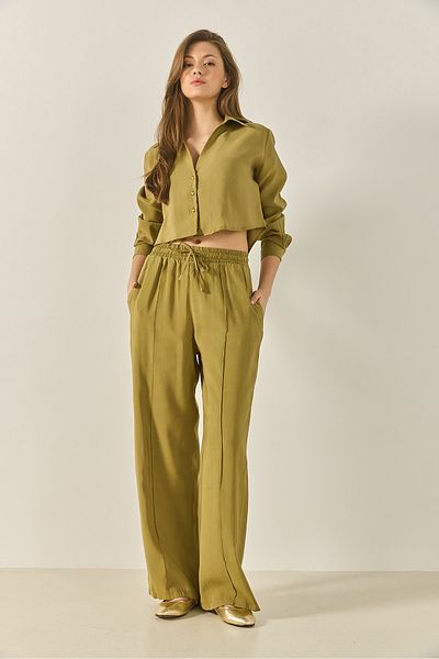Bianco Lucci Women's V-Neck Shirt with Loose Pants Loose Modal Bottom-Top Suit 60409 60283255