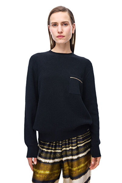 Perspective Knitwear Regular Fit Standard Size Fake Sleeve Crew Neck Black Sweater