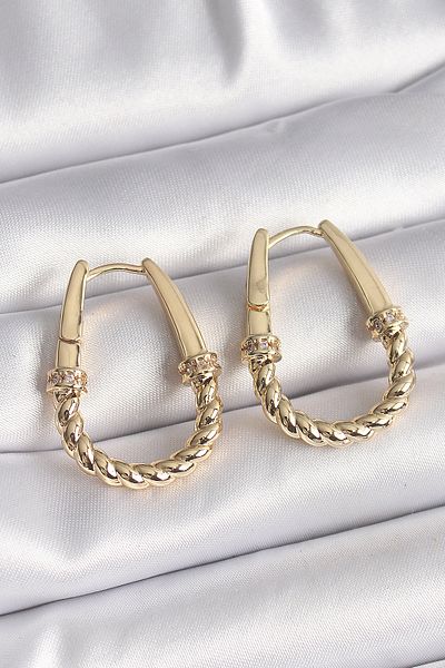 Skygo 316L Steel Gold Color Twist Hoop Model Women's Earrings - Tj-Bkp9701