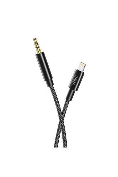 REDz Accessories Cablu audio auxiliar, de la Lightning la mufă de 3,5 mm, model XO NB-R211A, textil împletit, negru