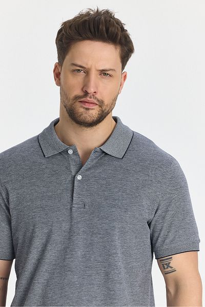 Frappoli Ανδρικό μπλουζάκι με γιακά πόλο Navy Blue Slim Fit - Ιταλικός γιακάς, Λύκρα που δεν συρρικνώνεται, 100% βαμβάκι