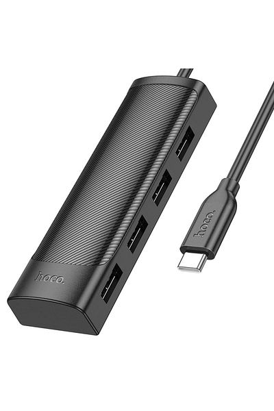 REDz Accessories Adaptor Hub USB cu 4 porturi, Hoco HB41, Lungime 0,2 m, Conector Type-C, Suportă 480 Mbps, Negru