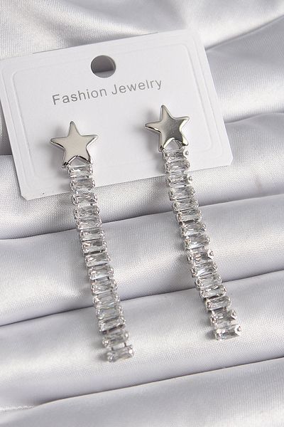 Skygo Brass Silver Color Star Model Waterway Zircon Stone Women's Earrings - Tj-Bkp9625