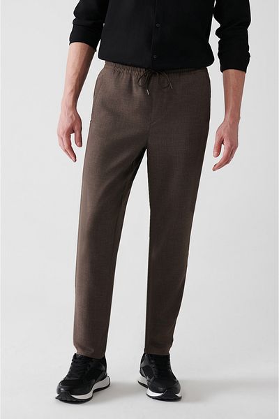 Avva Ανδρικό καφέ ελαστικό παντελόνι Jogger με κορδόνια με κορδόνια A31y3022