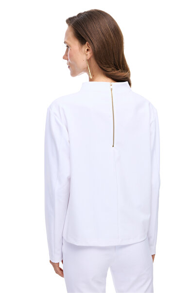 Perspective Animas Slim Fit Короткий виріз Низькі рукави Напівстійкий комір Біла блузка