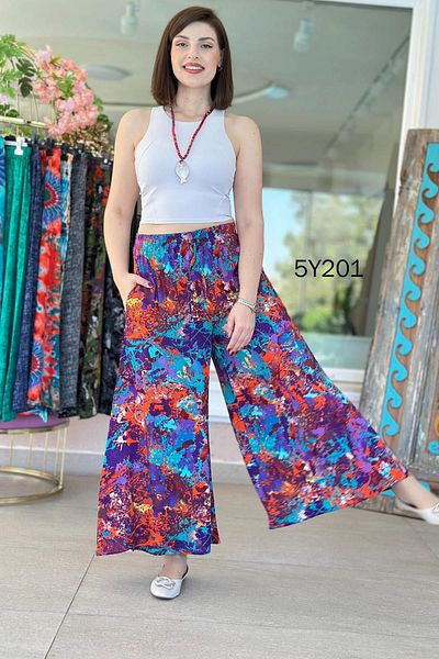 İnce Topuk Patterned Viscose Wide Leg Trousers 5Y201