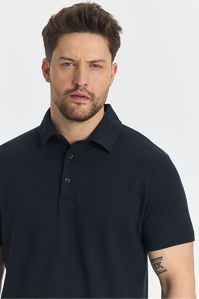 Frappoli Ανδρικό μπλουζάκι με λαιμόκοψη Jaguar - Navy, Slim Fit, με Lycra και σκισίματα