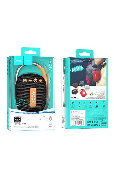 REDz Accessories Portable Bluetooth Speaker, Hoco Hc17, 500mah Capacity, 2 Hours Battery, Carabiner, Black-orange