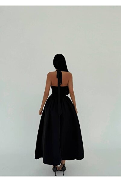 D'RECCY Women's White Bust Low-Cut Ribbon Detail Halter Corset Dress