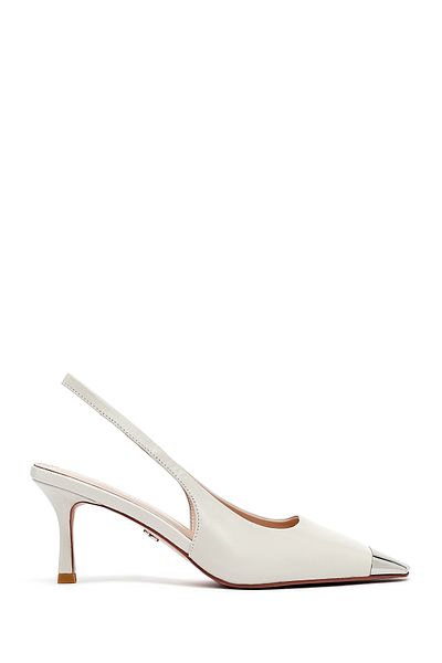 Derimod Women's Cream Open Back Thin Heeled Leather Shoes 25Sfd494318