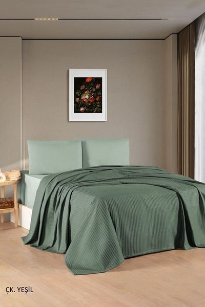 Kristal Double Coverlet Set - Green - Striped