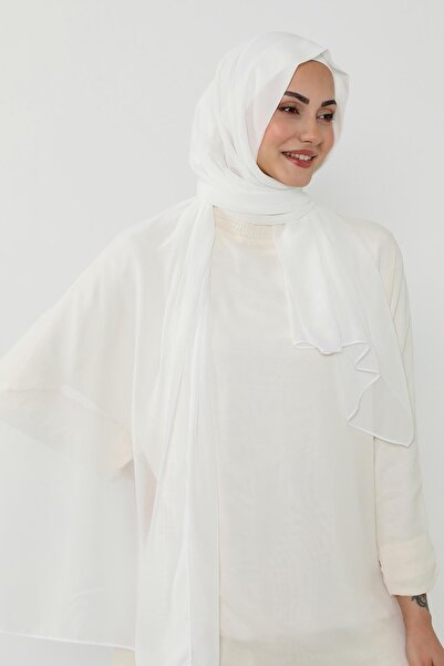 Aisha's Design Practical Chiffon Shawl with Combed Cotton Inner Boning, Ps-51, Cream