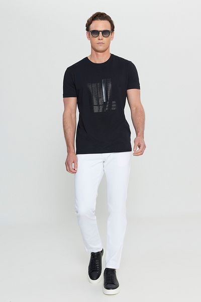 ALTINYILDIZ CLASSICS Men's Black Cotton Slim Fit Slim Fit Crew Neck Printed Stretchy T-Shirt