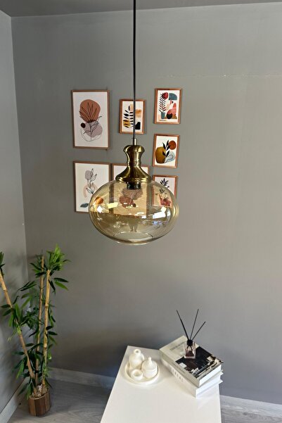 Bamyum Solvia Cam Bal Rengi Tekli Avize Eskitme Tokmak Başlık Retro Sarkıt Lamba Salon Aydınlatma