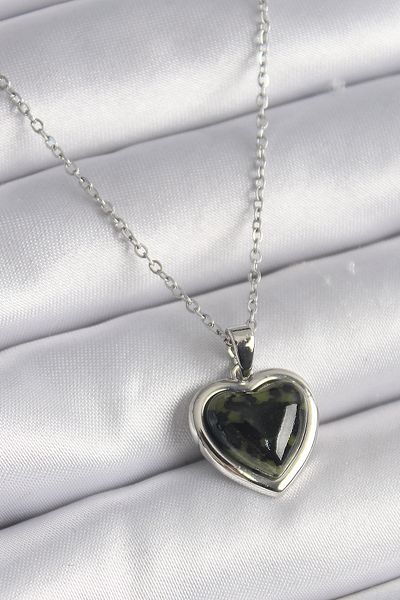 Skygo 316L Steel Silver Color Green Enamel Heart Model Women's Necklace - Tj-Bko9526