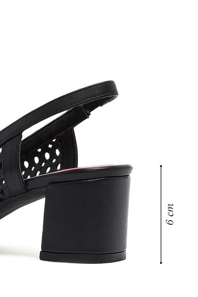 Derimod Gritti Women Black Open Back Short Thick Heeled Leather Shoes 25Sfd110318