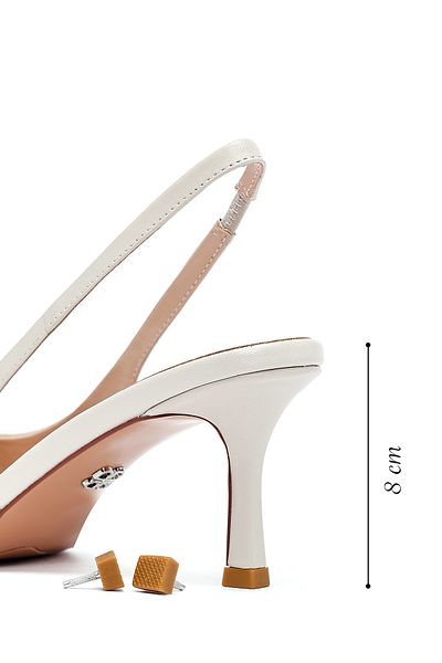 Derimod Women's Cream Open Back Thin Heeled Leather Shoes 25Sfd494318