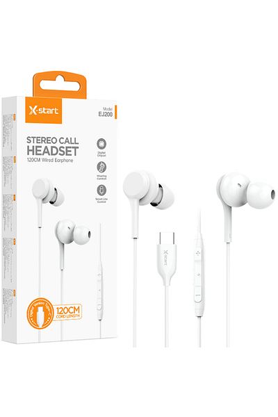 REDz Accessories Căști cu cablu Type-C 120 cm, X-Start Ej200, compatibile cu iPhone 15/16 și Android, albe