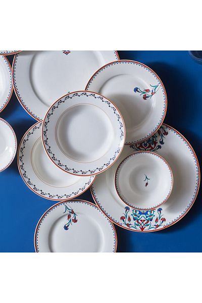 Karaca Nakkas, 24 Piece Dinner Set for 6 People, White Multi