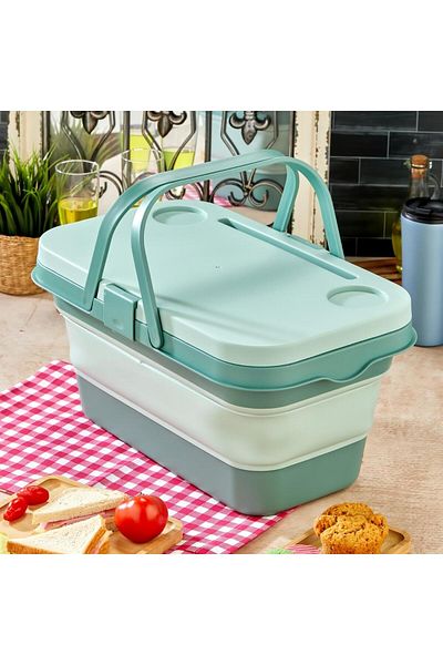 bigmate Portable Folding Picnic Set 25Lt Silicone Basket Picnic Basket with Table