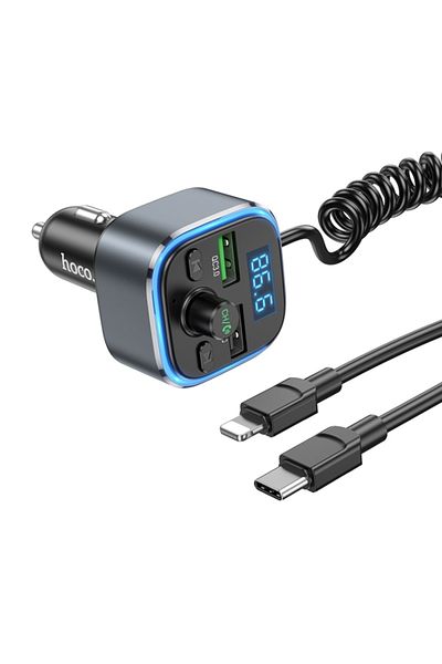 REDz Accessories Încărcător cu modulator FM, Hoco E74, cablu Lightning + tip C, 2x USB
