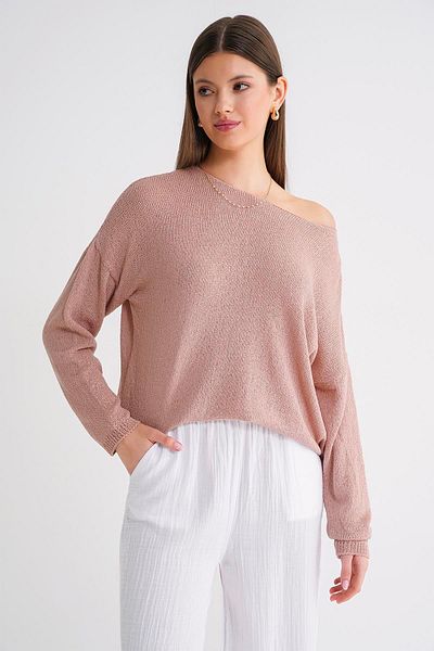 Mixray 6933 Women's Boat Neck Thin Seasonal Knitwear Sweater Powder