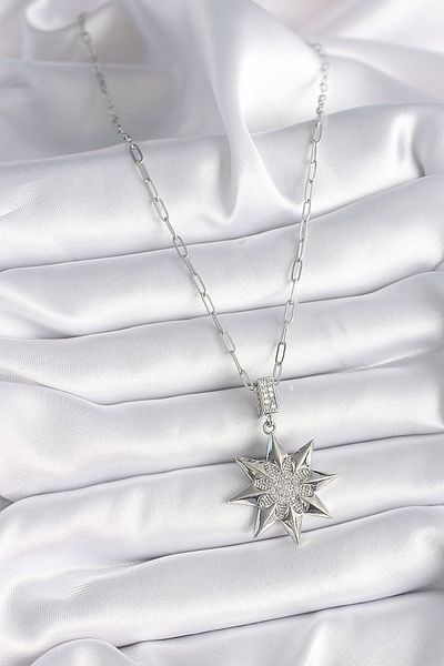Skygo 316L Steel Silver Color Zircon Stone Polar Star Model Women's Necklace - Tj-Bko9531