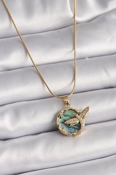 Skygo 316L Steel Gold Color Chain Zircon Stone Dragonfly Model Women's Necklace - Tj-Bko9479