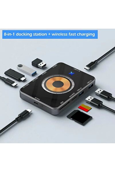 REDz Accessories 10-Port Hub Adapter, Wireless charging 15W, G-K07, USB + Type-C, Card, Gray