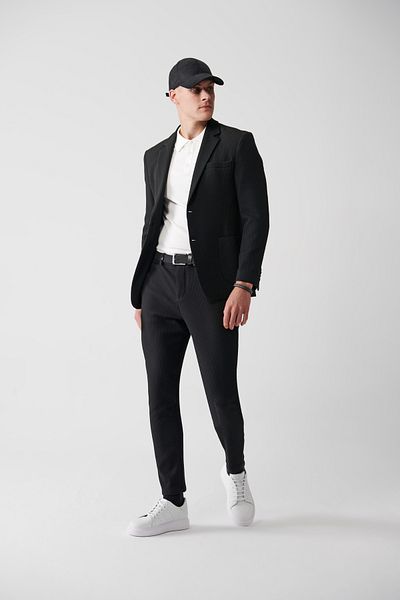 Avva Men's Black Stretchy Wool Dress - Side Pocket and Elastic Waist Pants A32Y3201