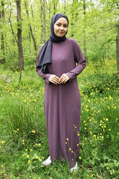 ilmek 25013 Kadın Pliseli Giy Çık Kurtarıcı Elbise Gül Kurusu