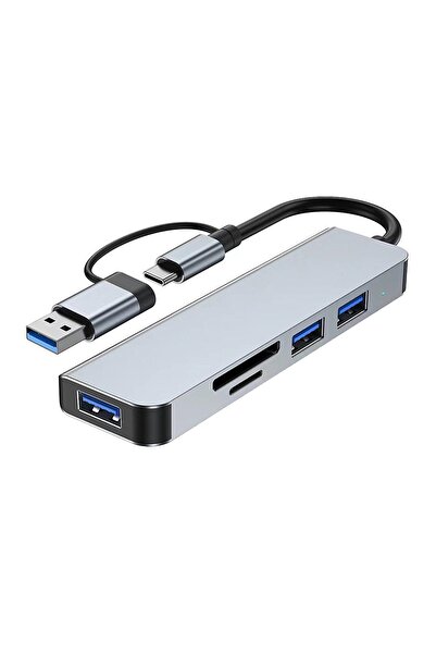 REDz Accessories Καλώδιο Hub 5 θυρών, USB + Κάρτα, Υποδοχή Type-C, Γκρι