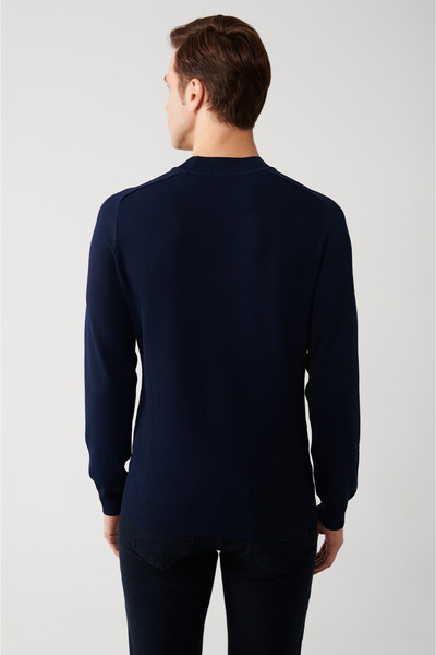 Avva Erkek Lacivert Bisiklet Yaka Dokulu Rayon Triko Kazak A32Y5107