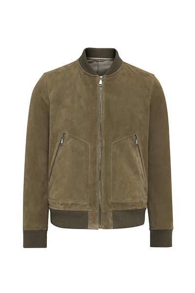 Derimod Foden Men's Green Zippered Knitwear Suede Leather Jacket 25Sgd657010