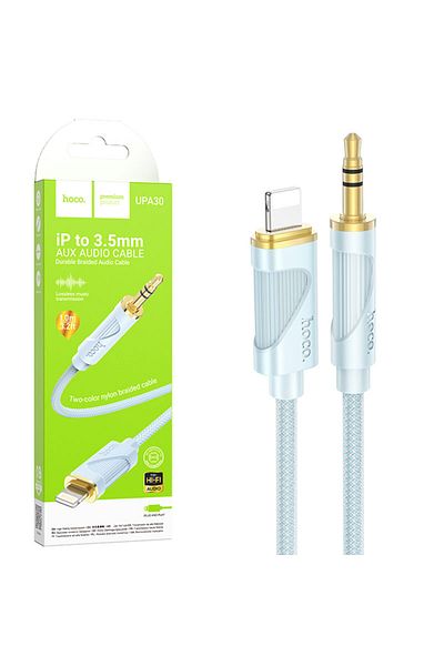 REDz Accessories Hoco UPA30 Audio Cable, Lightning to 3.5mm Jack, Length 1m, Silicone, Blue