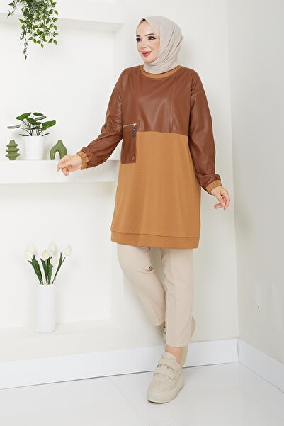 Doque Kadın Tunik Tesettür Mevsimlik Deri Kombinli 61023