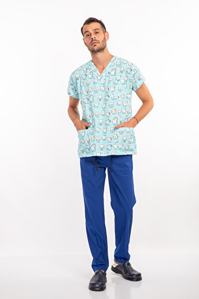 Nur Medikal Giyim Set de top și pantaloni din lycra pentru medic chirurg verd...