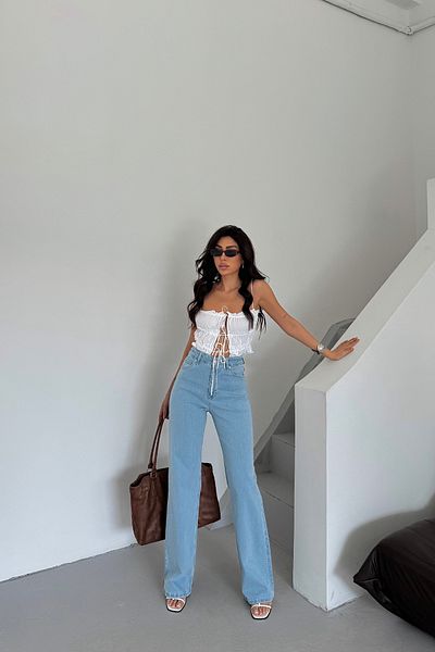 XRAY JEANS Women's Wide Leg Baby Blue Palazzo Jeans