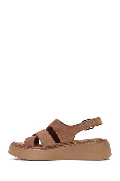 Derimod Women's Powder Ankle Buckle Thick Soled Suede Leather Comfort Sandals 25Sfd342310
