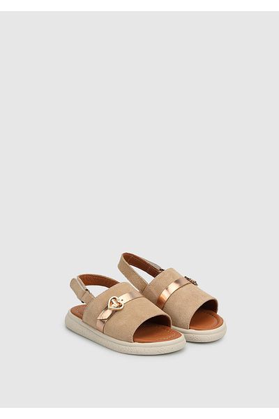Kiddo Beige Leather Girl's Flat Sandals