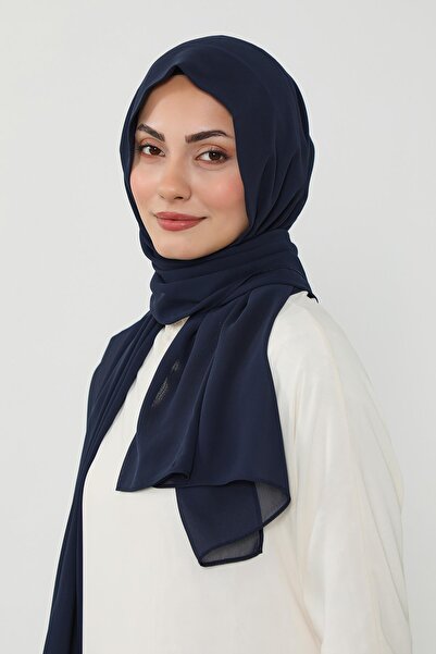 Aisha's Design Practical Chiffon Shawl with Combed Cotton Inner Boning, Ps-51, Navy Blue