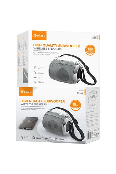 REDz Accessories X-Start LY109 Portable Speaker, Bluetooth, 1000mAh Capacity, 3 Hours Battery Life, Gray