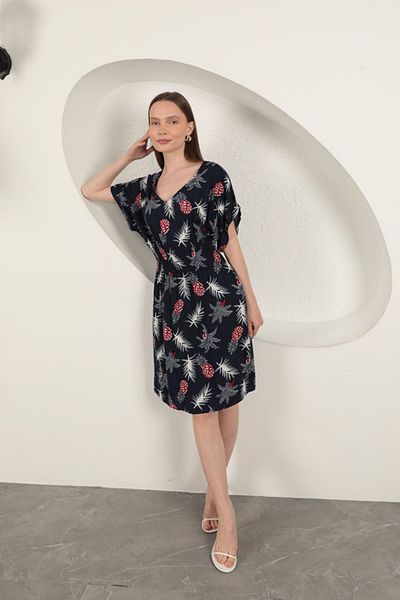 vuvutasarım New Season Viscose Fabric Pineapple Pattern Women's Midi Dress Beach Dress 25VL132-04
