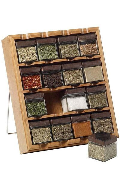 COOYA Spice Storage Rack Set, Four Layers, 16 Compartments for Spice Jars, Bamboo, Suitable for Kitchen