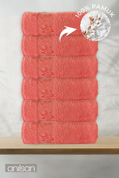 Anılsan 6 Pack Flora Pink Bath Towels - 70X140Cm, 490Gr, 100% Cotton, Spa and Hotel Towels